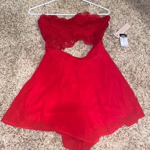 Red strapless romper